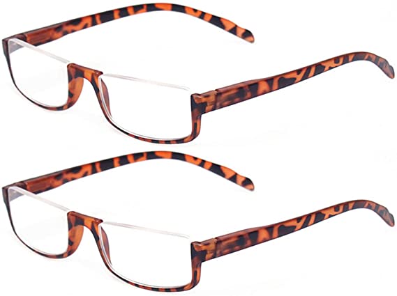 Boncamor-gafas de lectura con marco de media luna para hombre y mujer, lentes de lectura con bisagra de resorte, 2 pares: +400 / 2 Pack Tortoise