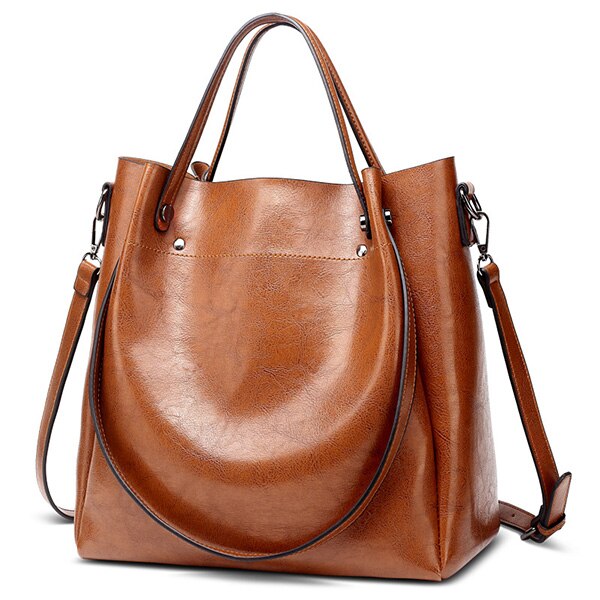 ACELURE Casual Large Capacity Women Tote Shoulder Bag PU Leather Ladies Bucket Handbag Messenger Bag Soft Shopping Crossbody Bag: brown