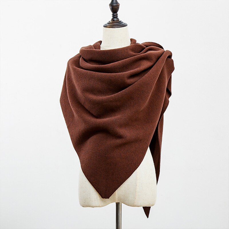 Store vinter kvinder trekant strikket tørklæde trækker skuldre solid cashmere sjal wrap sjaal encharpe bufandas mujer pashmina ponchos cape: Kaffe