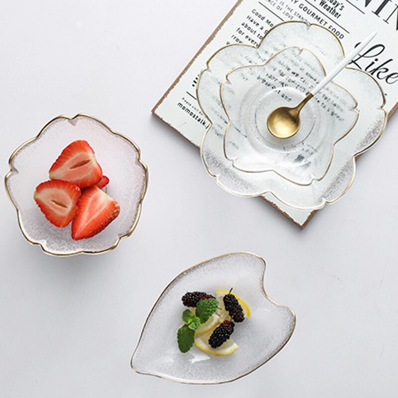 Nordic Bloem Glazen Schaaltje Kom Set Met Glod Velg Voor Dessert Salade Fruit Sieraden Opbergvak Decoratieve Trinket Dish