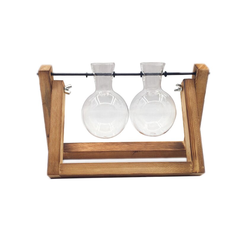 Terrario hidropónico para plantas, florero transparente con marco de madera, decoración de mesa de vidrio, planta de bonsái, decoración de flores