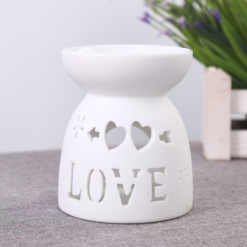 Keramische Holle Olie Brander Mini Aroma Lamp LIEFDE Bloem Sterren Licht Shadow Essentiële Olie Diffuser met Thee Licht Kaars Houder S: LOVE