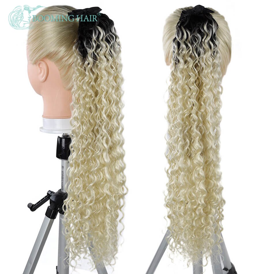BOOMING HAIR 20inch Jerry Curly Wrap Drawstring with Clip for Women Clip in Synthetic Ponytail Hair Extension: T2-613