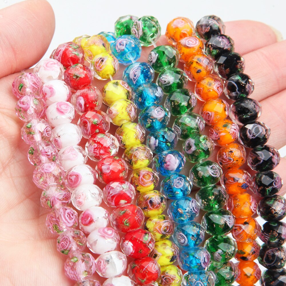 8/10mm Murano Glass Lampwork Beads for Jewelry Making Necklace Diy Bracelet Rondelle Faceted Flower Beads Accessories Supplies