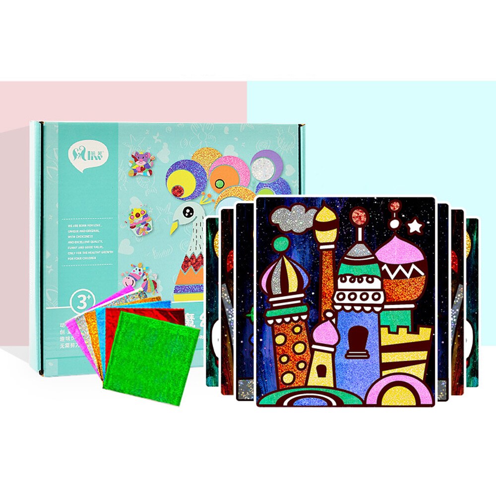 Børn diy tegning legetøj tegneserielim tempera maleri til børnehave kunst håndværk baby legetøj barn fødselsdag legetøj til børn: 9 stk glitterpapir