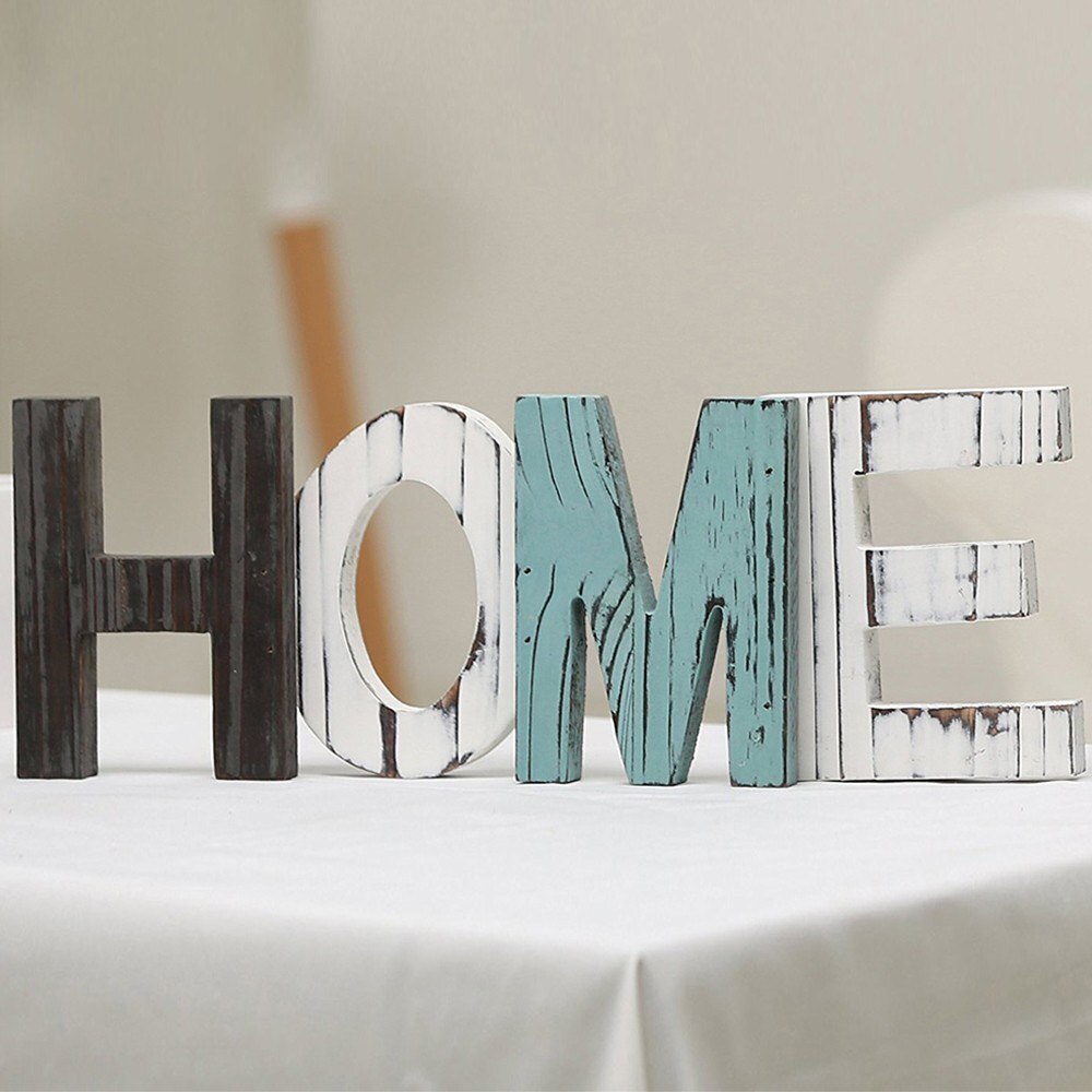 Rustieke Multi-Kleur Hout Huis Brief Decoratieve Teken Housewarming Party Staande Uitsparing Woord Houten Letters Home