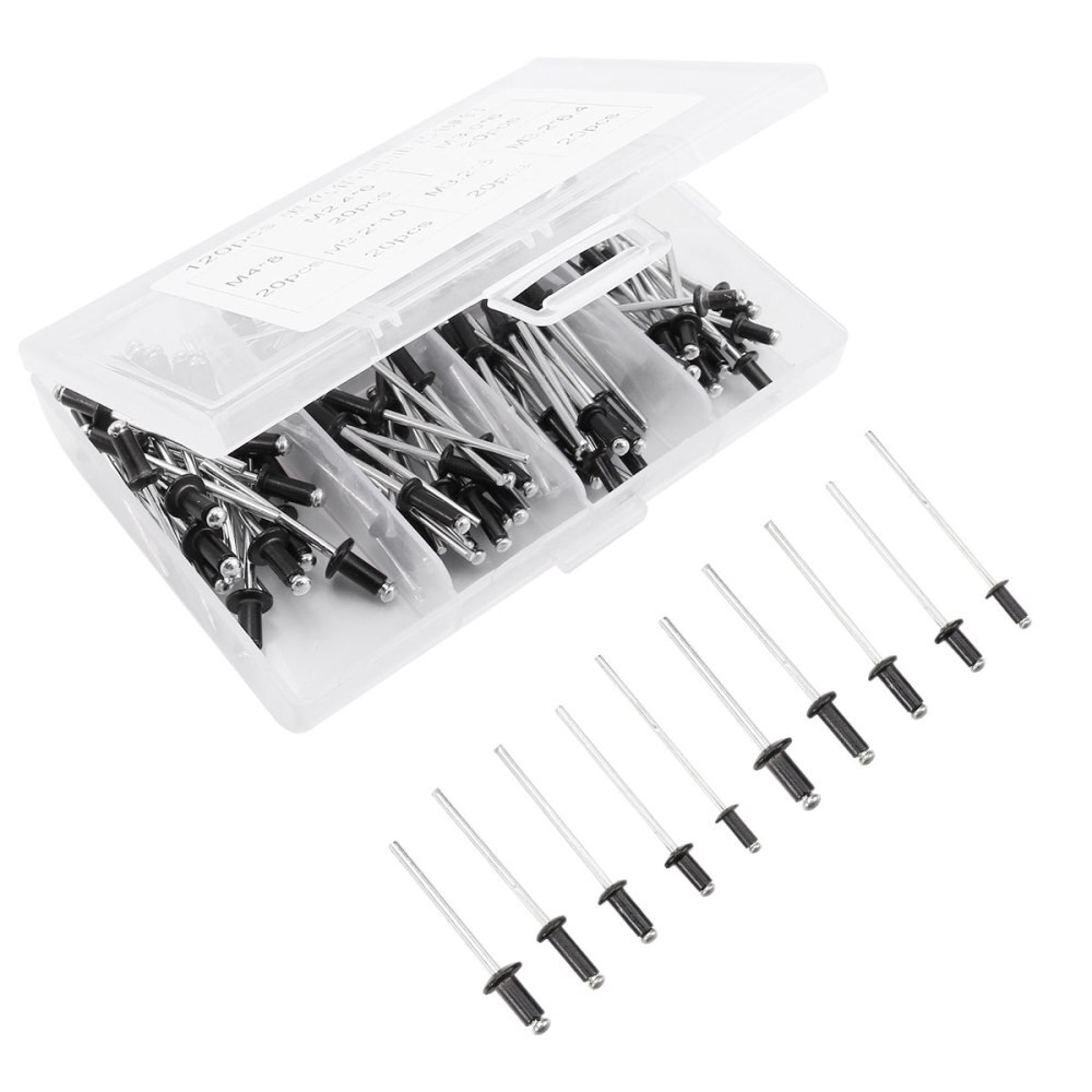 120 stuks/set  m2.4 m3.0 m3.2 zwarte aluminium blindklinknagels nageldecoratie klinknagels bevestigingsmiddelen voor meubels assortimentsset