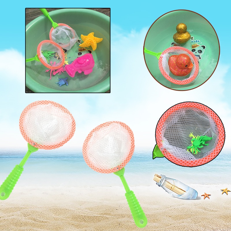 style Beach toy 3D Aquarium Fish Tank Catch Net plastic Steel Rod Fishing Round Square Pocket Shrimp Catching Nets 22cm