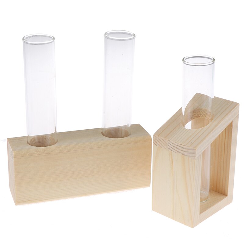 Jarrón de tubo de ensayo de cristal, soporte de madera, macetas para plantas hidropónicas, decoración de jardín para el hogar