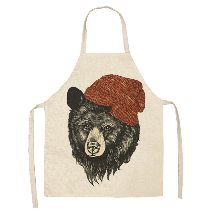 Ouder-kind keukenschort panda/konijn/beer/leeuw/uil bedrukt mouwloos katoenen linnen schorten voor mannen vrouwen huishoudelijke schoonmaakmiddelen: Type 3 / Kind