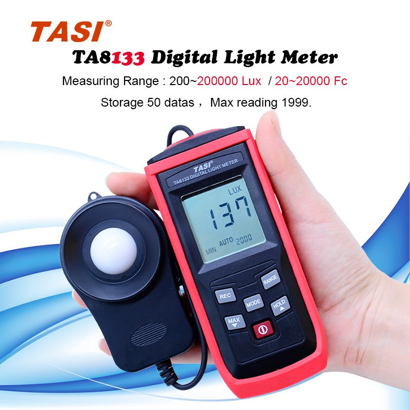 Tasi  ta8133 200,000 lux digital lcd lommelygte meter, omdrejningstæller luxmeter lux / fc målingstester omdrejningstæller luxmeter
