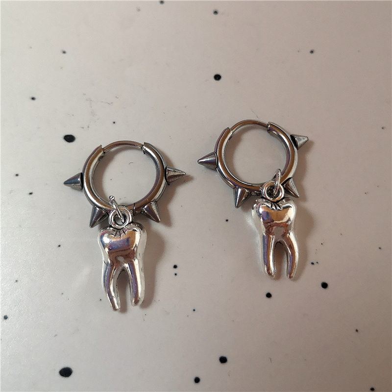Goth oregelbundet hjärta kors spindel spiral rostfritt stål örhängen kvinnor män grunge  y2k smycken 2000s scen emo accessoarer: Blå förzinkad