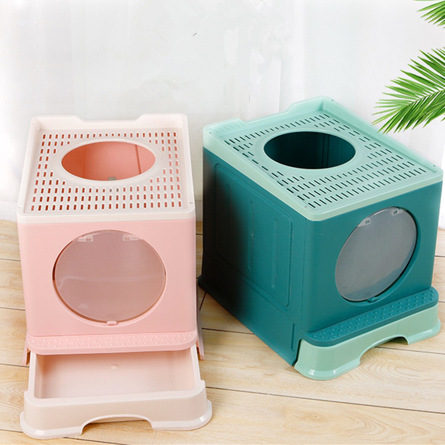 Litter Boxes for Large Cats Foldable Litter Box Comes with Shovel Tray Kitten Toilet Well Space Efficient