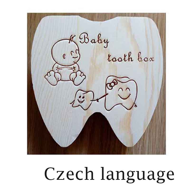 Baby Souvenirs Zahn Kasten Griechischen/Spanisch/Englisch/Russisch/Französisch/Italienisch Holz Milch Zähne Organizer Lagerung Kasten für Jungen Mädchen: Tschechisch Text