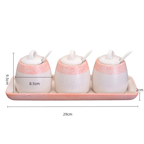 Japanese Seasoning Jar Set Kitchen Supplies Spice Jar Three-piece Set Ceramics Pink Seasoning Box Salt Shaker Spice Container: 3pcs1