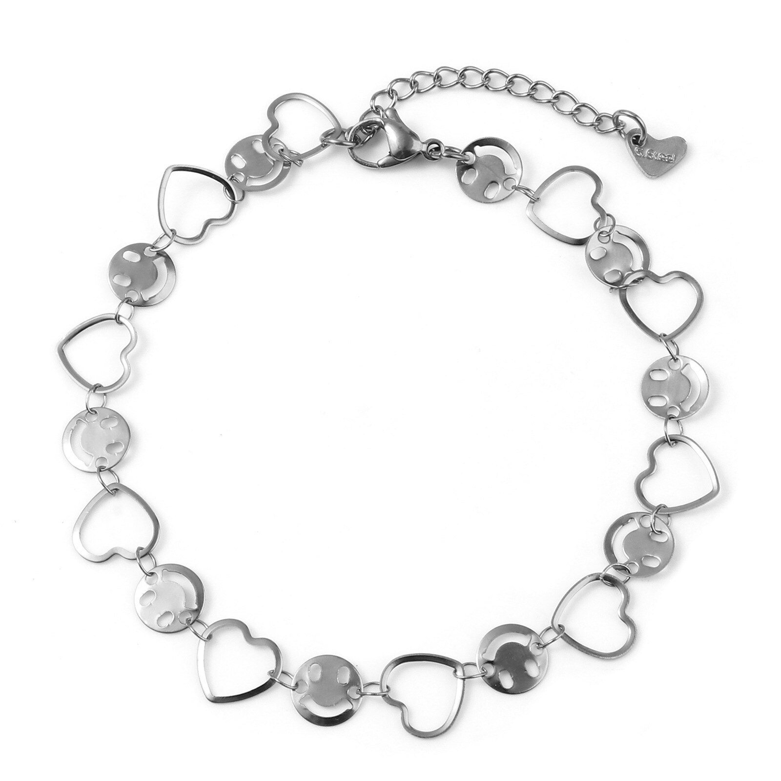 1 Pc Rvs Enkelbandje Zilveren Kleur Hart Star Moon Connector Mode Armband Enkelbandje Voet Sieraden Voor Vrouwen 23Cm lange: 02