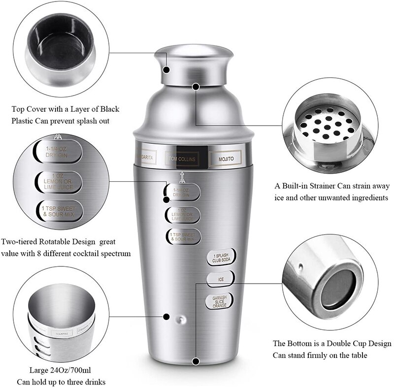 Cocktail Shaker Met Recept Gids Rotatie Rvs Ingebo... Grandado