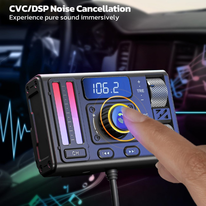 Transmisor FM inalámbrico BT5.3 efectos de sonido de graves agudos qc3.0 + pd20w carga rápida DSP reducción de ruido Bluetooth reproductor de MP3 para coche