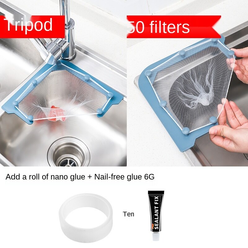 Kitchen Sink Garbage Filter Net Dish Washing Sink Leftovers Disposable Hanging Basket Mesh Inverted Triangle Drain Rack: Light Grey