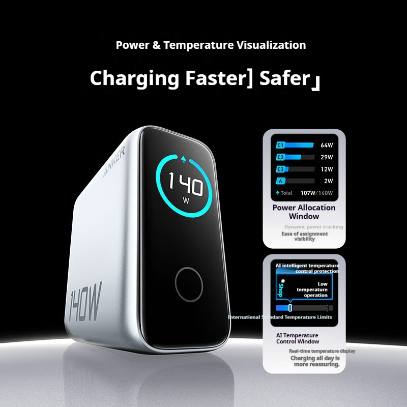 Anker zolo gan oplader ai-display scherm 140w vierpoorts snellader voor mobiele telefoons draagbare telefoonvoeding adapter origineel