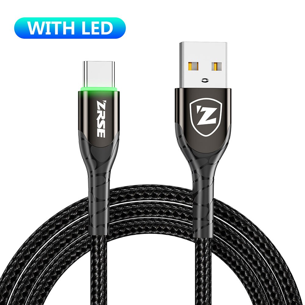 ZRSE 3M 2M 1M Type C Cable for Samsung A50 S10 S9 S8 S7 LED USB C Cable Data Sync Fast Charging For Xiaomi Mi9 Redmi Note 7 K20: Black / 3M