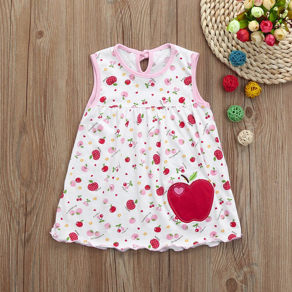 Sommer Mädchen Kleid Kleinkind Nettes Baby Baumwolle Blume freundlicher Punkt Abschläge T-Shirt Weste Ärmelloses Mädchen lässig freundlicher Kleidung