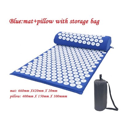 Massager Kussen Stress Yoga Mat Gdbama Back Body Pijn Spike Mat Acupunctuur Massage Yoga Mat Met Kussen Mode Unisex: Blue with Bag