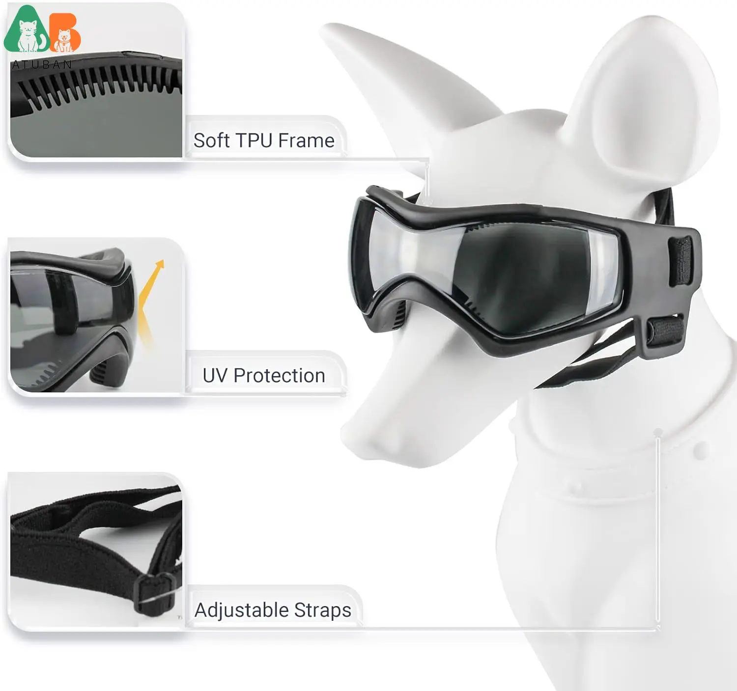 ATUBAN Casco para Perros y Gafas para Perros Pequeños-Casco para Casco de Motocicleta para Mascotas con Agujeros para las Orejas Correas Ajustables para Puppy Montar