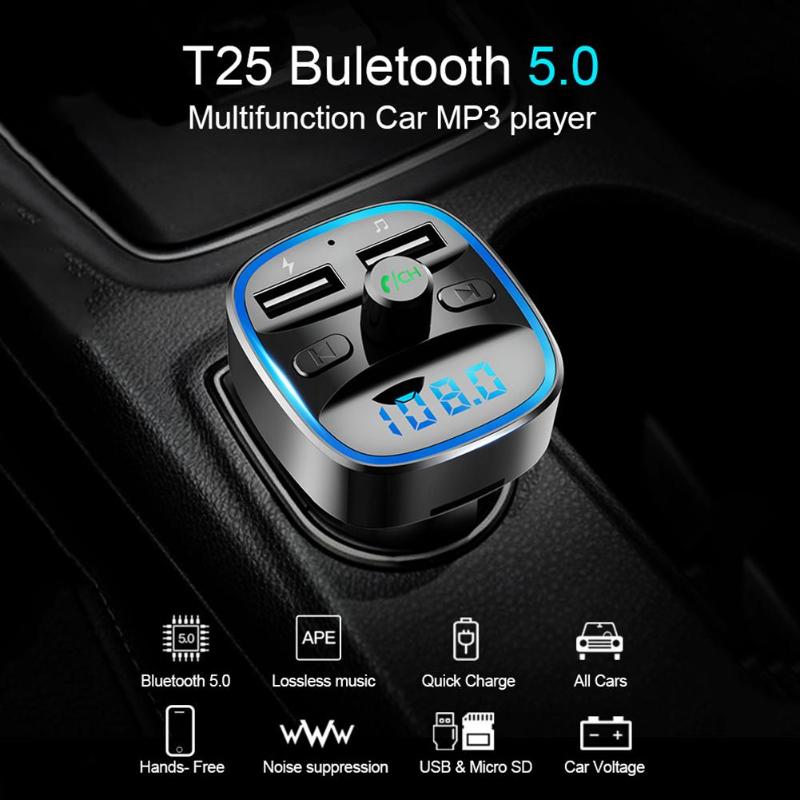 Chargeur Voiture Usb C Transmetteur FM Bluetooth Voiture - Charge Rapide Double USB 22,5W Mains Libres écran LED Emetteur Bluetooth Voiture