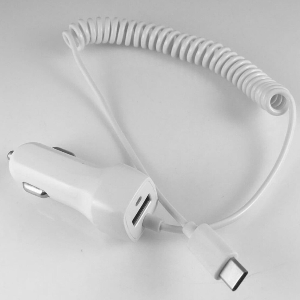 3.1a/15w micro-usb-typ-c-autoladegerät-adapter mit spiralkabel und usb-a-anschluss für samsung-, huawei-, xiaomi-, iphone- und ipad-ladegeräte: Typ-c, weiß