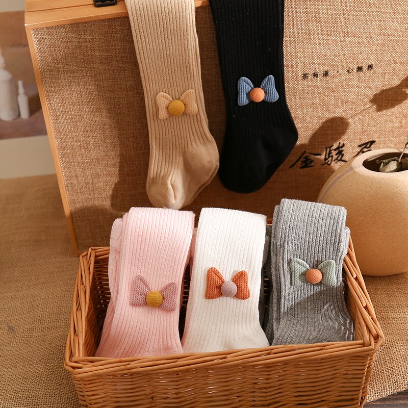 4 Kleuren Baby Meisjes Panty Panty Strik Geribbelde Hoge Taille Leggings Broek Broek 6-24 Maanden