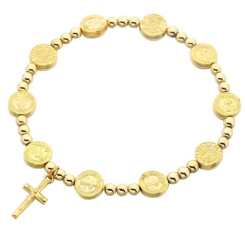 Bracelet croix de jésus, perles dorées, ornement sacré pour noël, décoration d&#39;église catholique, religieux