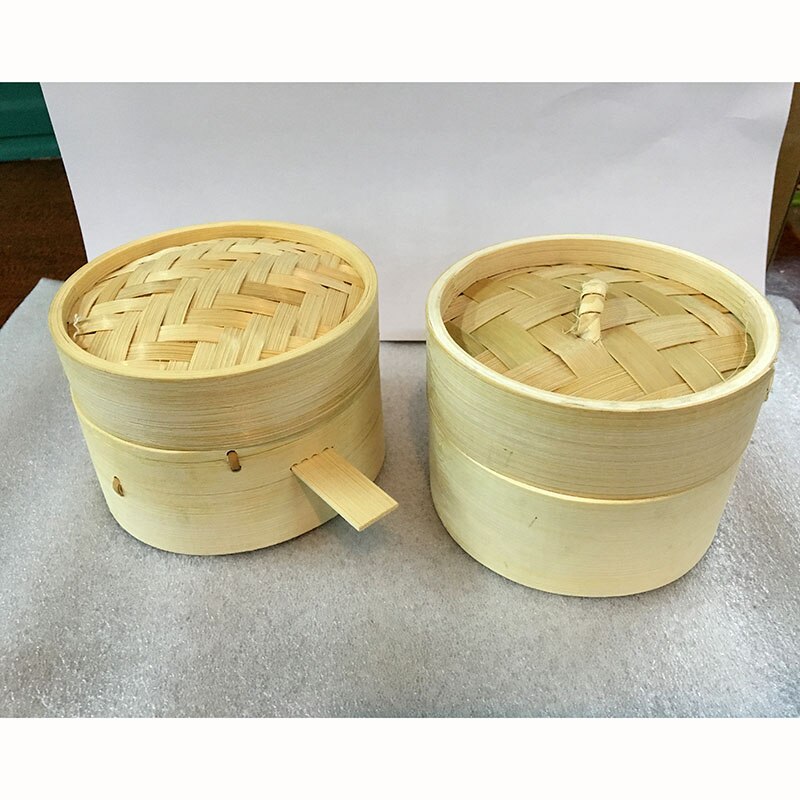 2pc Mini vaporera de bambú cesta con tapa 3,5 pulgadas para la sopa de carne buñuelos dim sum vegetales vapor cocinar herramientas vaporera bambu