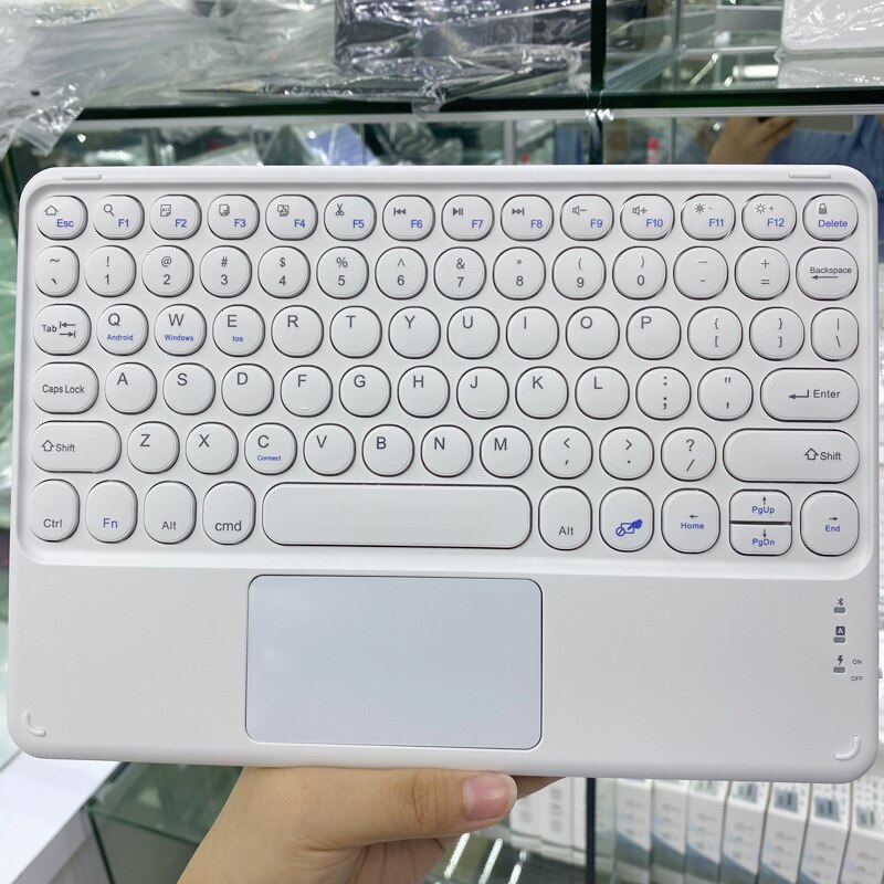 EAOR Portable Bluetooth Keyboard with Touchpad for iPad Tablet Laptop Mute Cute Wireless Keyboard Mouse Combos for Android iOS: 10 inch-White