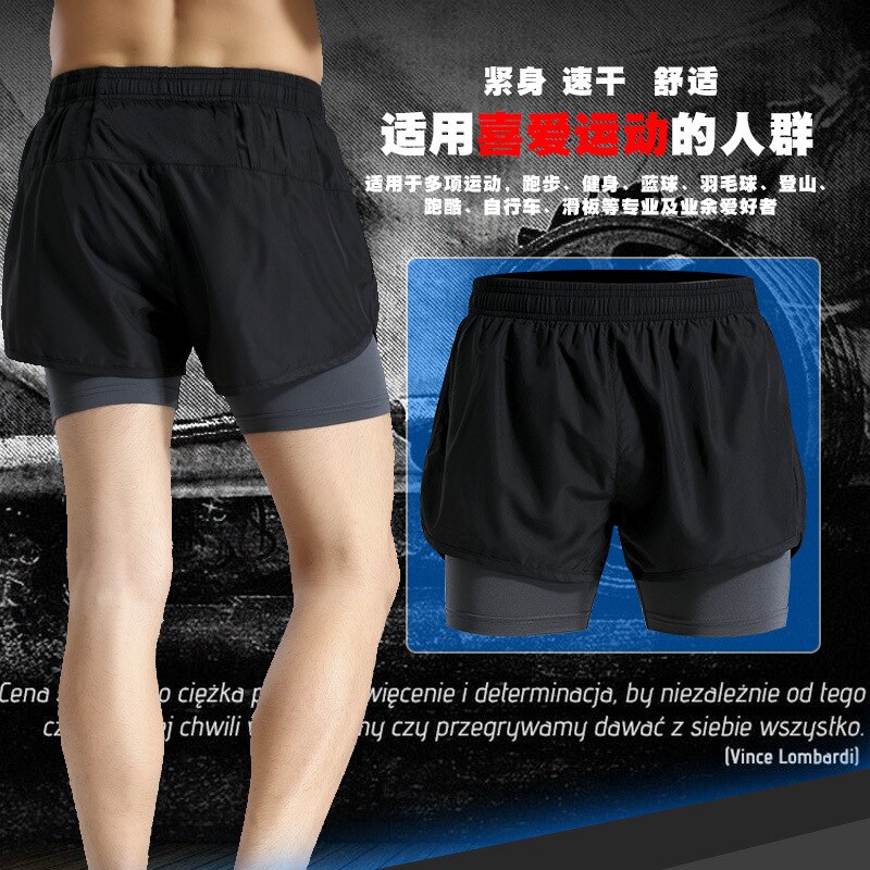 Heren 2 in 1 Running Shorts Gym panty Heren Sport Shorts Sneldrogende Training Oefening Joggen Fietsen Shorts met longerLiner