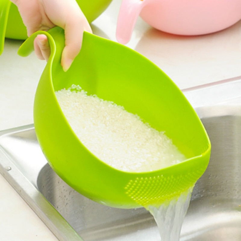 Lebensmittel Klasse Kunststoff Reis Bohnen Erbsen Waschen Filter Sieb Grün Rosa Farbe Korb Sieb Abtropffläche Reinigung Gerät
