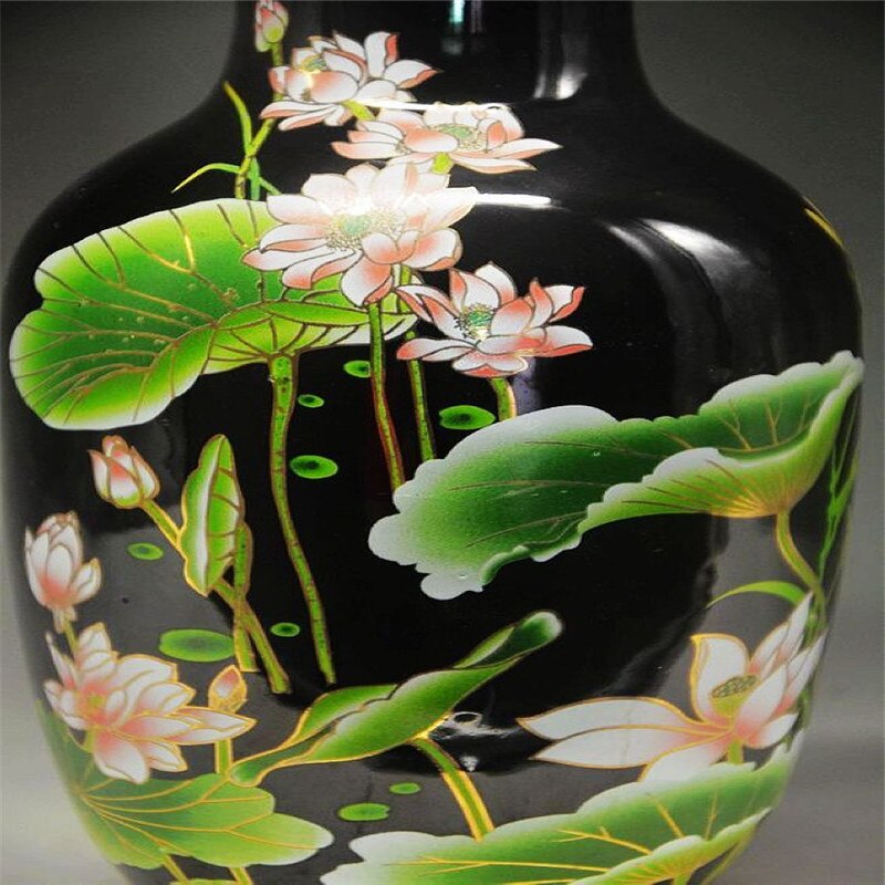 Chinese Black And Porcelain Old Hand Painted Lotus Vase