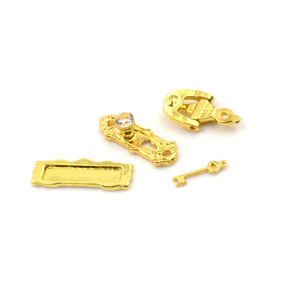 Mini Poppenhuis Miniatuur Gold Metalen Deurslot Klopper Hardware Doorplate Sleutel Voor Poppenhuis Speelgoed