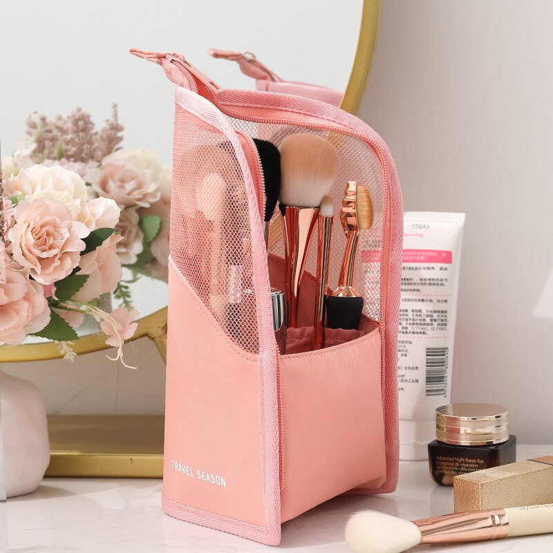 Purdored 1 Pc Stand Cosmetische Tas Voor Vrouwen Clear Rits Make-Up Tas Reizen Vrouwelijke Make-Up Borstel Houder Organizer Toilettas