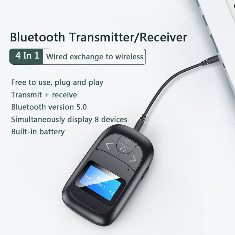 T14 LCD Display Bluetooth 5.0 Audio Transmitter/Receiver Adapter AUX RCA Stereo Wireless Adapter Dongle For PC Car Speaker