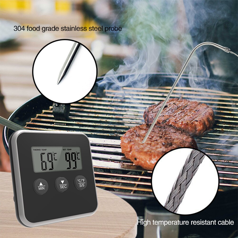 Electronic Digital LCD Food Thermometer Probe BBQ Meat Water Oil Cooking Temperature Alarm Cooking Timer Kitchen Cooking Tester