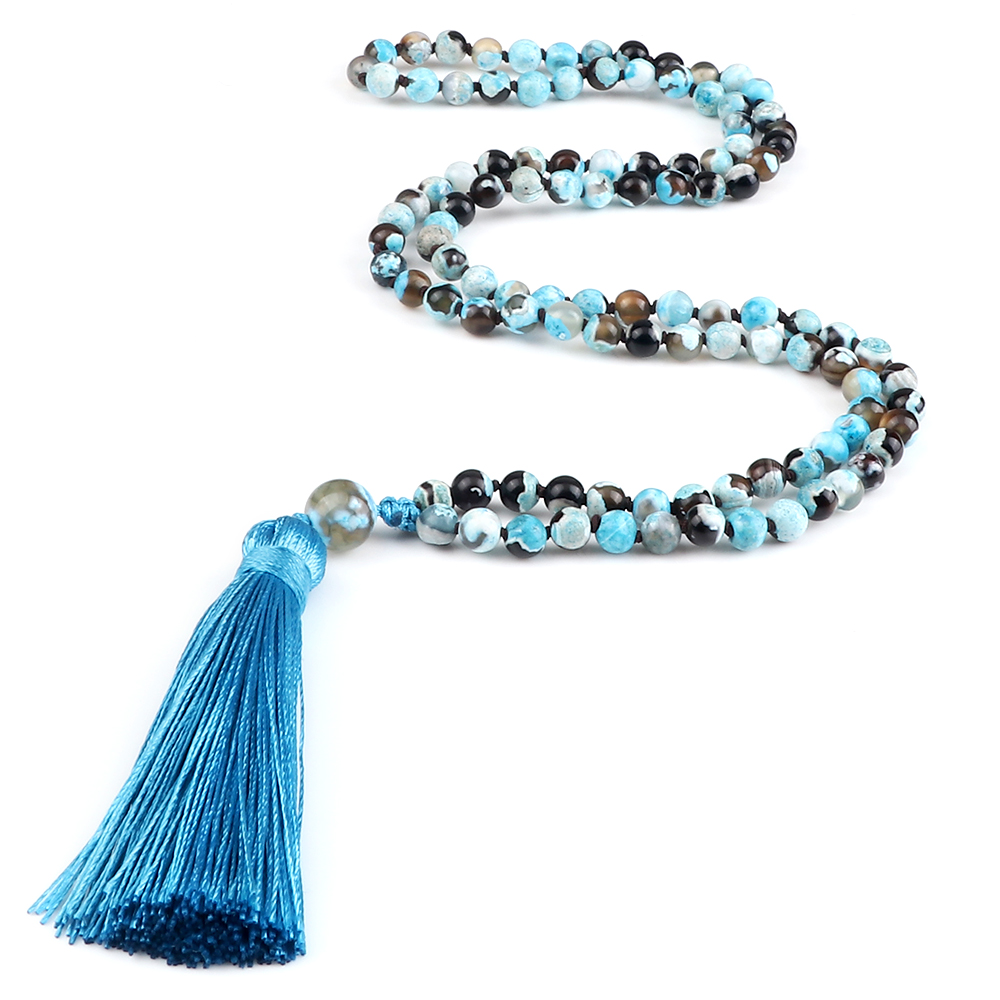 108 Beads Prayer Necklace Natural Green Stripe Onyx Stone Buddhist Buddha Meditation Bead Mala Necklace Women Men Jewelry: Black Zinc Plated