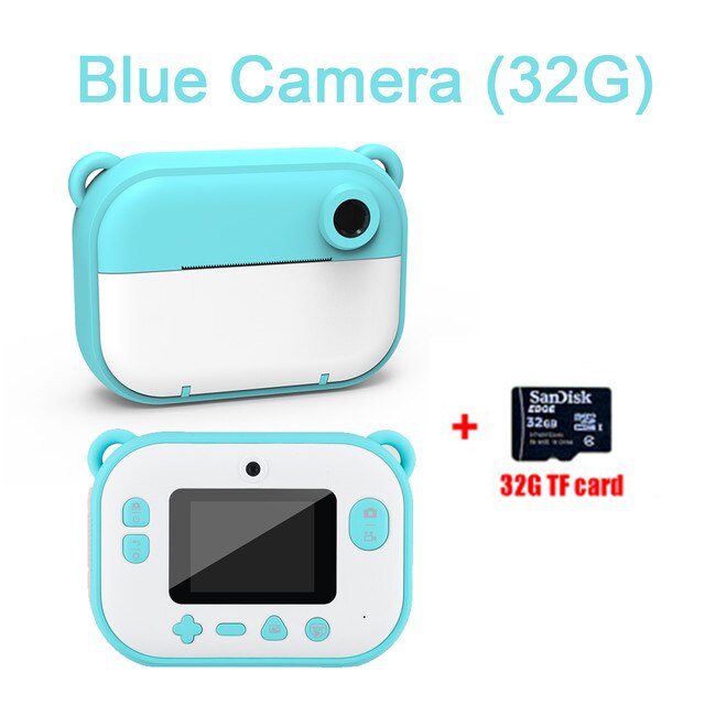 Kids Camera Digital Instant Printer Selfie Camera 12MP Voor Photo1080P Hd Video Dual Lens Camera Voor Kinderen 2.4Inch Kleur screen: blue add 32G