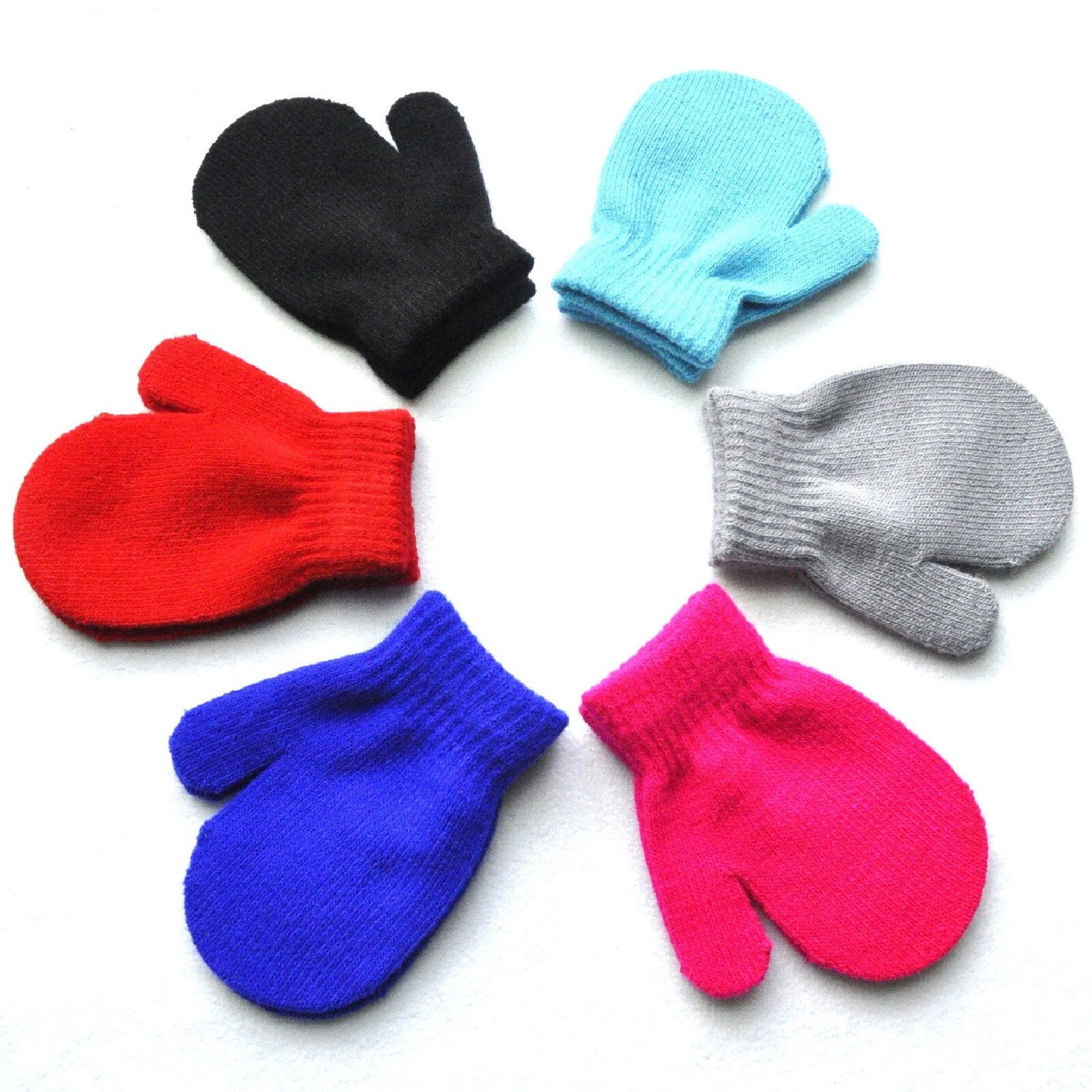 6 Pair Cute Kid Mittens Children Winter Thickened Knitted Gloves For Boys Girls Baby Candy Color Soft Warm Mittens For 9m-4y