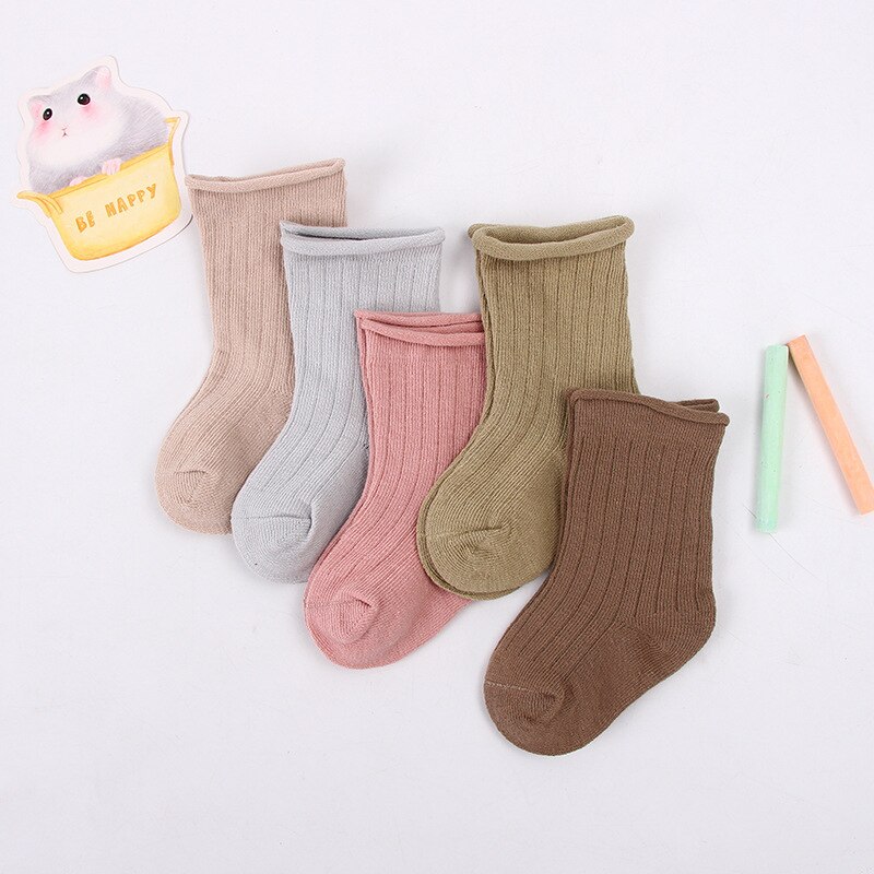 5Pcs Dikker Baby Sokken Peuter Meisjes Jongens Gebreide Floor Sokken Lente Herfst Warm Solid Losse Curling Rand sok: Girls / 3-5 Years
