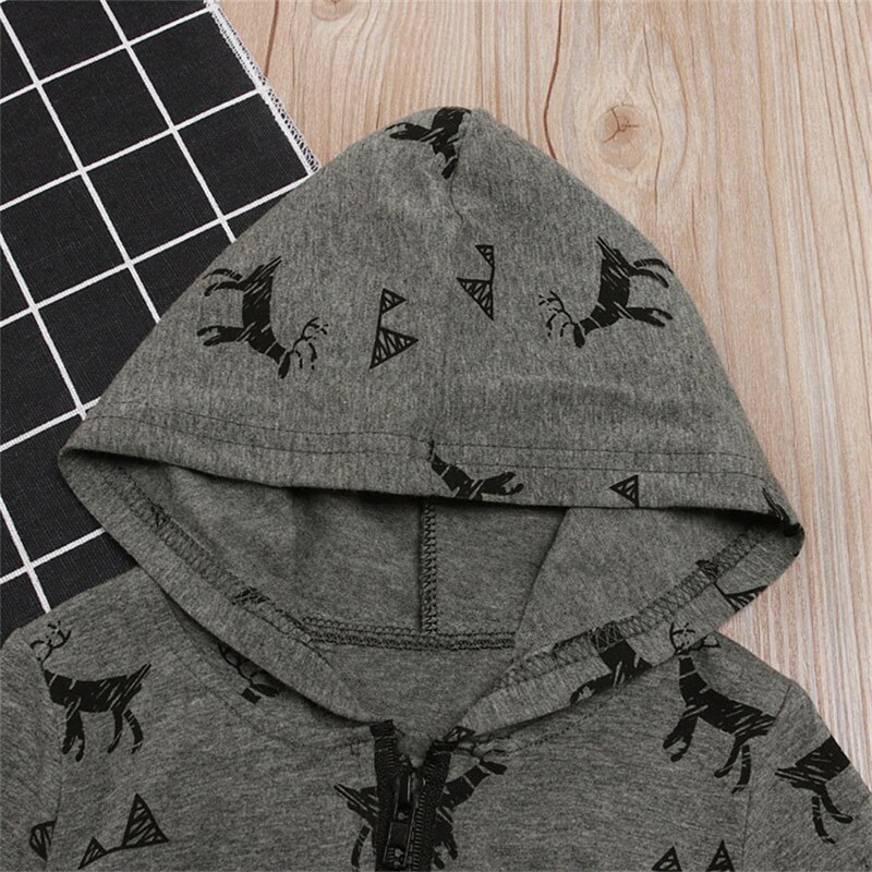 Focusnorm Infant Baby Boy 0-3T Cotton Hooded Reindeer Long Sleeve Romper Jumpsuit Clothes Outfit