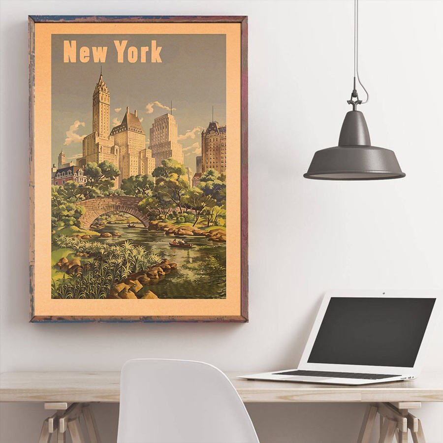 york landemerker plakat bytur veggklistremerke årgang kraftpapir kafé bar hotellinnredning håndmalt landskapsbilde 42 x 30cm