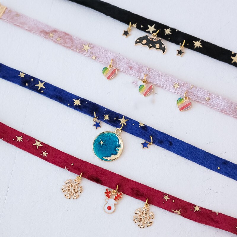 Collier ajustable en velours pour chat, tailles S M L, bronze, étoile, arête de poisson, flocon de neige, élan, chauve-souris, Chic, accessoires pour animaux de compagnie, à la , pour chiot, chaton