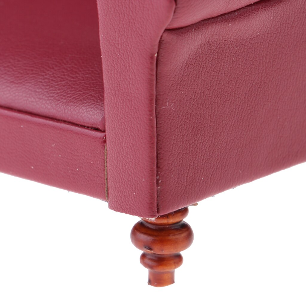 Europese stijl 12th leren lange bank poppenhuis woonkamer meubels huis model display ornamenten rood