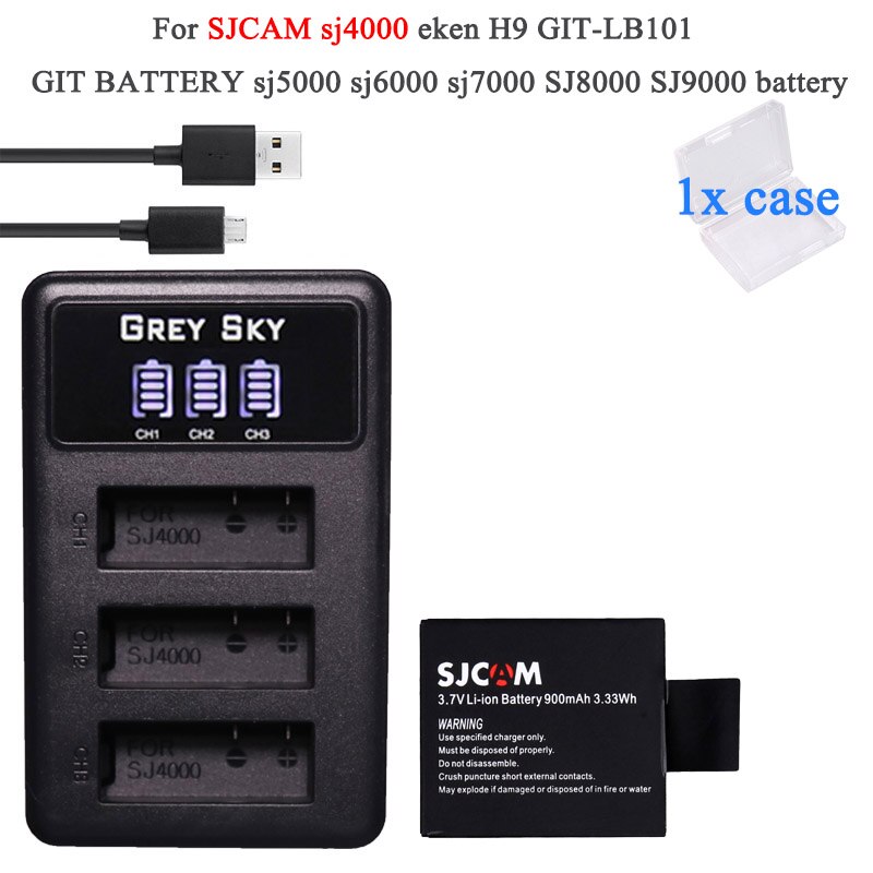 6x batería sj4000 con funda + Paquete de batería sj 4000 para EKEN H9 H9R H8PRO H8R sjcam SJ4000 M10 accesorios de Cámara de Acción: Package 1